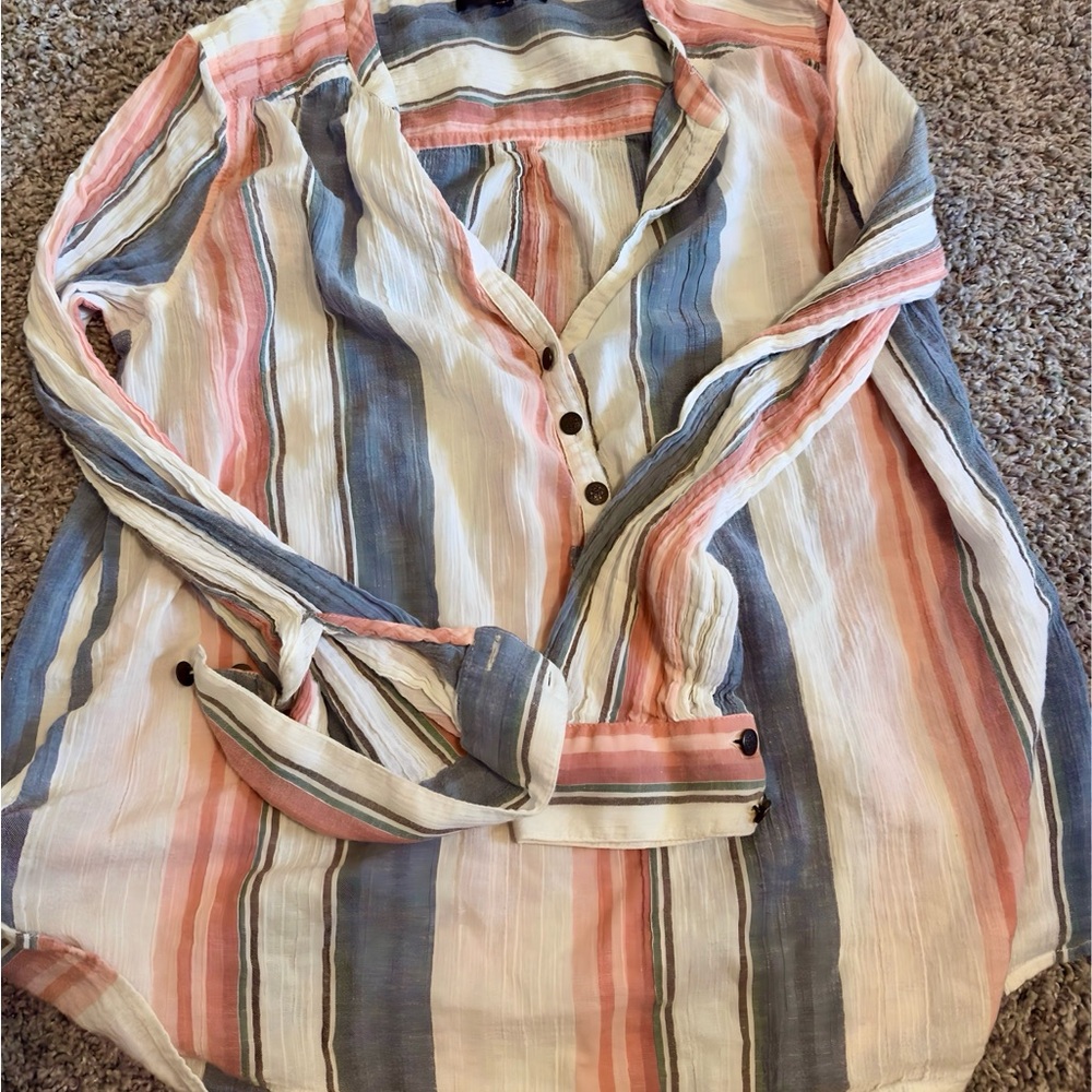 Sanctuary Multicolor Striped Button-Down Shirt Si… - image 1